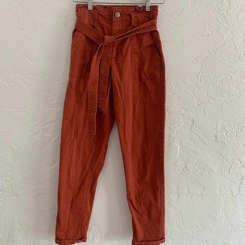 High Waisted Tie Burnt Orange Pants. Women’s Size 5